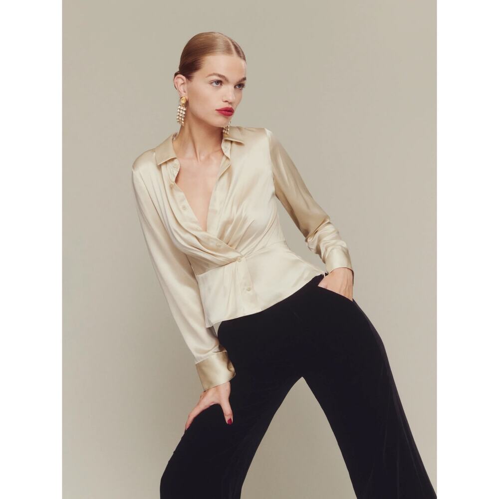 New Reformation Rennes Silk Top in Ivory Women's Size 10